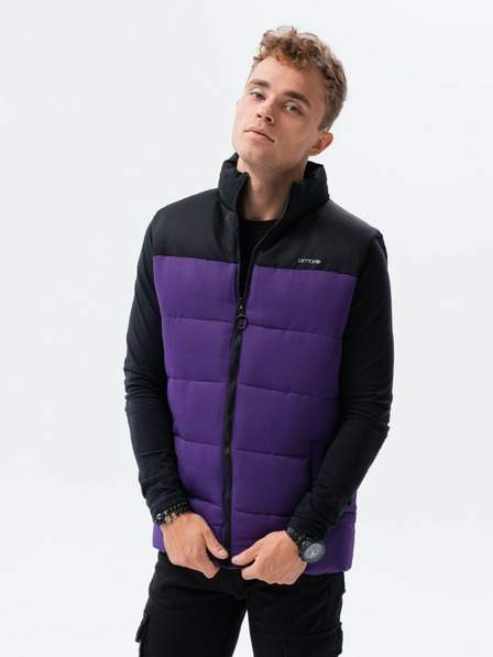 Černo-fialová pánská prošívaná vesta Ombre Clothing