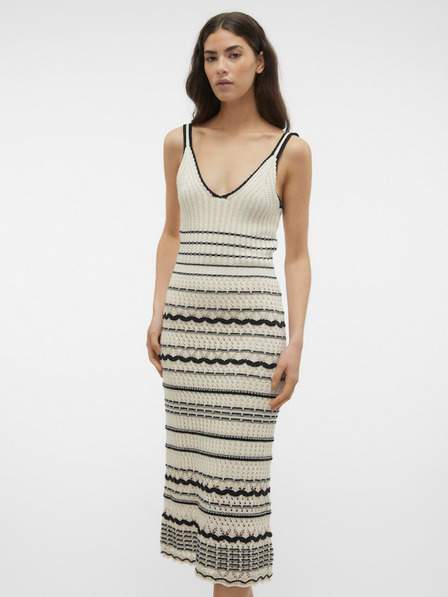 Černo-krémové dámské pruhované midi šaty Vero Moda Minou