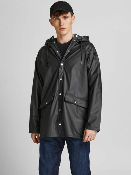Černá lehká bunda s kapucí a povrchovou úpravou Jack & Jones Winston