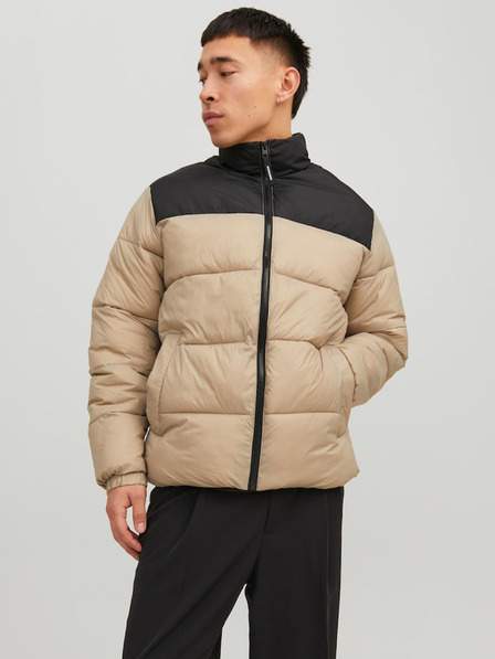 Černo-béžová pánská zimní prošívaná bunda Jack & Jones Etoby