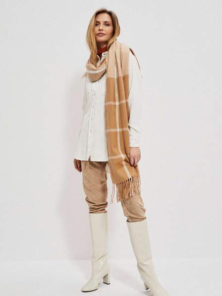 Check scarf with fringes