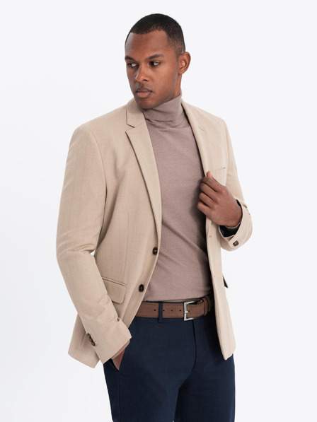 Elegantní pánské sako z vlněné směsi béžové Ombre Clothing AKCE