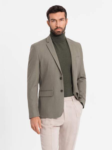 Elegantní pánské sako z vlněné směsi khaki Ombre Clothing