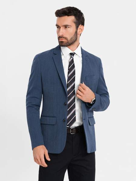 Elegantní pánské sako z vlněné směsi tmavě modré Ombre Clothing LEVNĚ