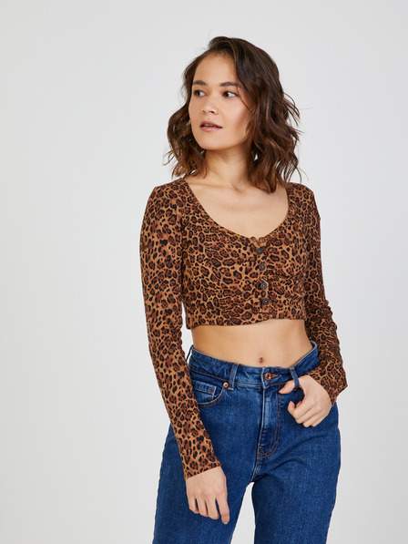 Hnědý crop top se zvířecím vzorem TALLY