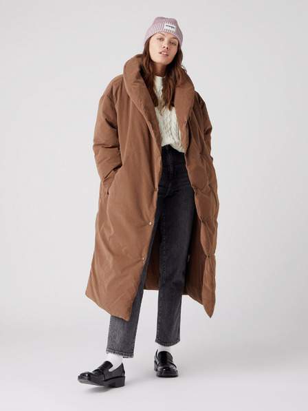 Hnědý dámský zimní kabát s límcem Wrangler