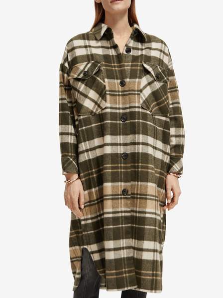 Hnědý dámský košilový lehký kabát s příměsí vlny Scotch & Soda