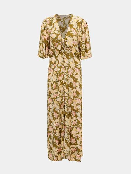 Khaki květované maxi šaty Pieces Polly
