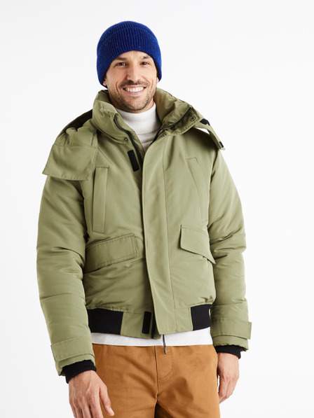 Khaki pánská bunda s kapucí Celio Cuchunky