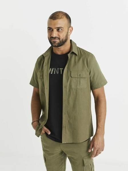 Khaki pánská košile s kapsami Celio