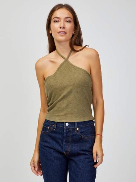 Khaki žebrované cropped tílko ONLY Emma