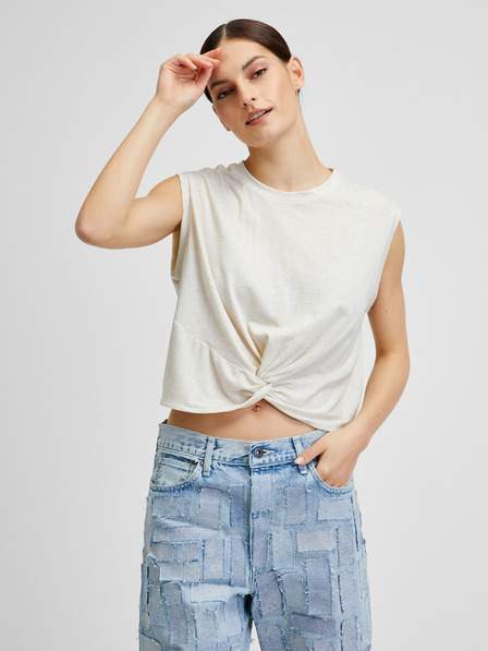 Krémový žíhaný crop top VERO MODA June