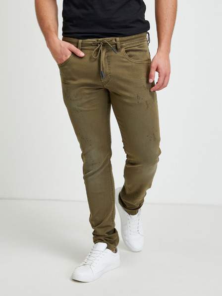Khaki pánské slim fit džíny s potrhaným efektem Diesel Thommer