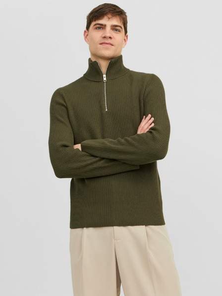 Khaki pánský žebrovaný svetr Jack & Jones Perfect