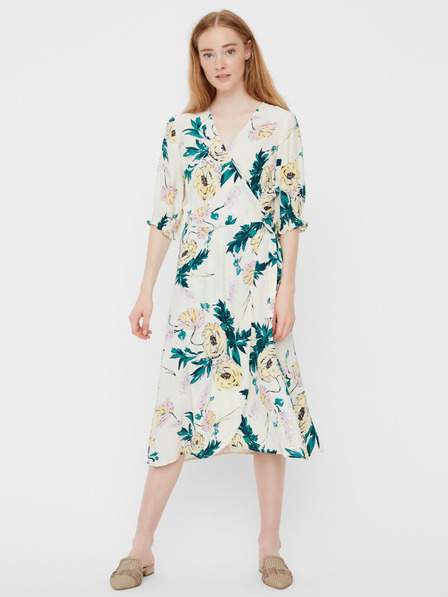 Krémové květované zavinovací midišaty VERO MODA Oline