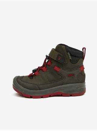 Khaki holčičí outdoorové kožené kotníkové boty Keen Redwood Mid