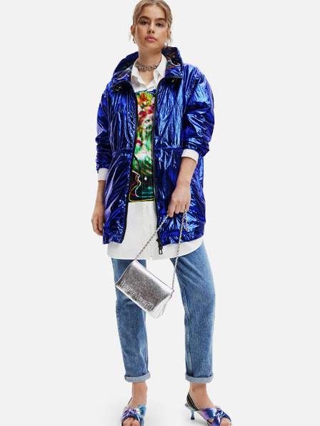 Modrá dámská metalická parka Desigual Ontario LEVNĚ