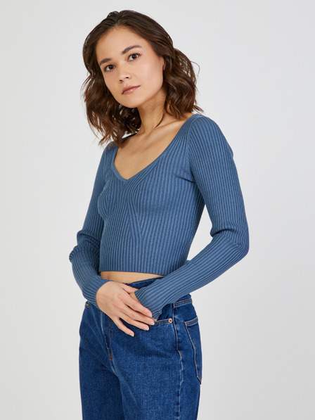 Modrý dámský žebrovaný crop top TALLY WEiJL