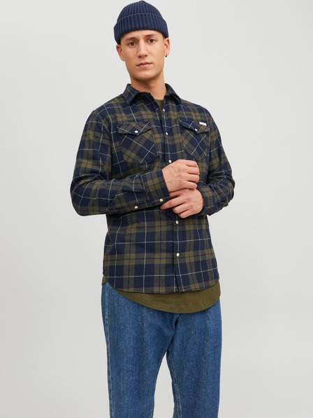 Modro-zelená pánská kostkovaná košile Jack & Jones Heridan