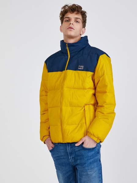Modro-žlutá pánská prošívaná zimní bunda Quiksilver Wolf Shoulder
