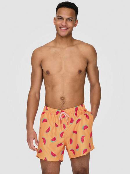 Oranžové pánské vzorované plavky ONLY & SONS Ted