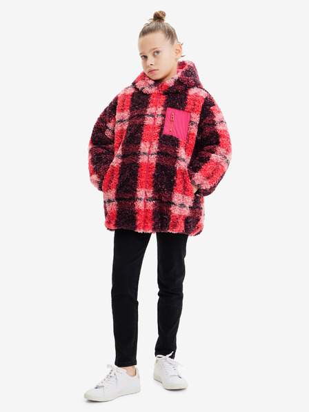 Růžová holčičí zimní kostkovaná bunda Desigual Blake