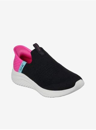 Růžovo-černé holčičí nazouvací tenisky Skechers