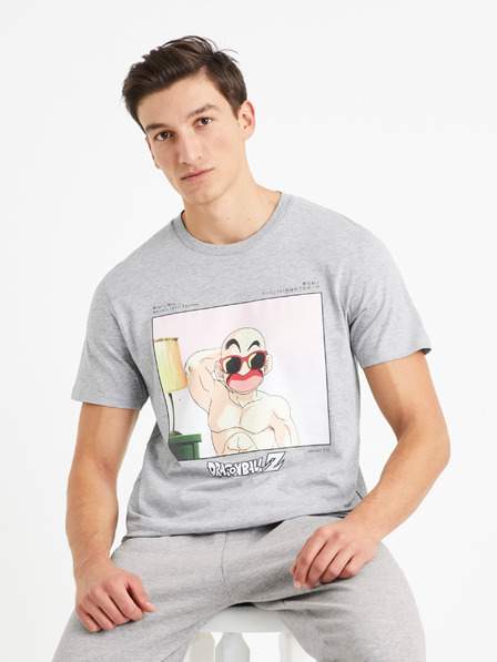 Šedé pánské tričko Celio Dragon Ball Super SLEVA