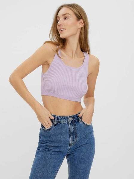 Světle fialový žebrovaný crop top VERO MODA Fibly