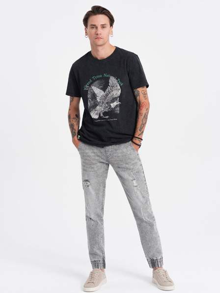 Světle šedé pánské džíny s potrhaným efektem Ombre Clothing VÝPRODEJ