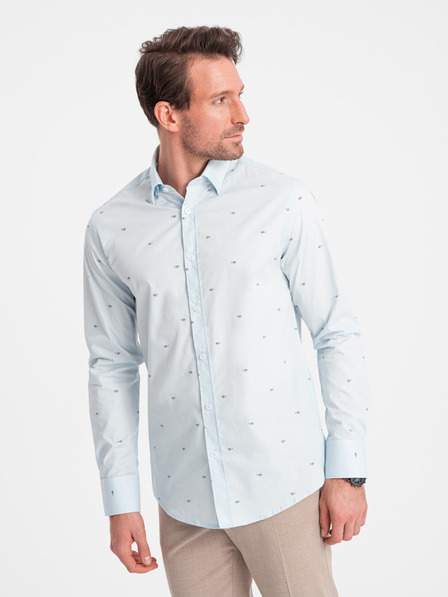 Světle modrá pánská vzorovaná košile Ombre Clothing