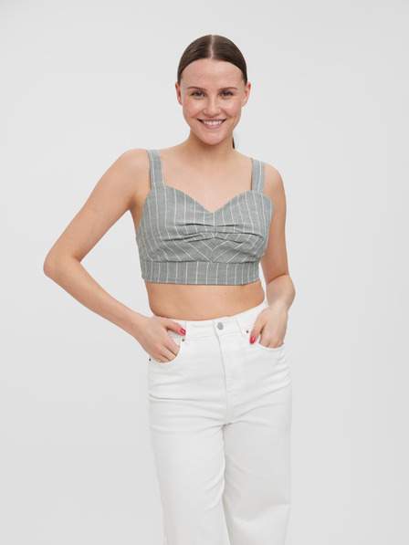 Světle šedý pruhovaný crop top na ramínka VERO MODA Serena