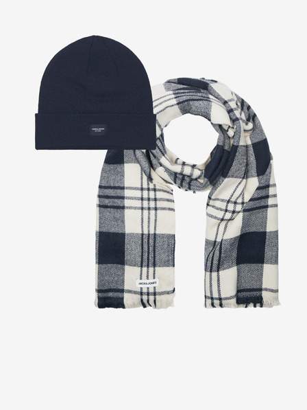 Sada pánské čepice a šály v tmavě modré barvě Jack & Jones Frost SLEVA