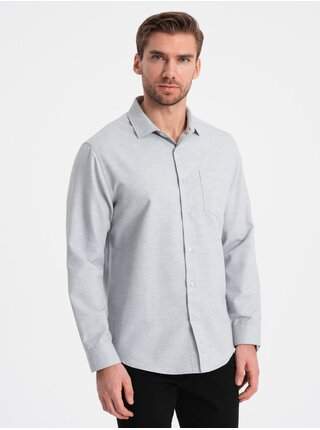 Světle šedá pánská žíhaná košile Ombre Clothing nejlevnější