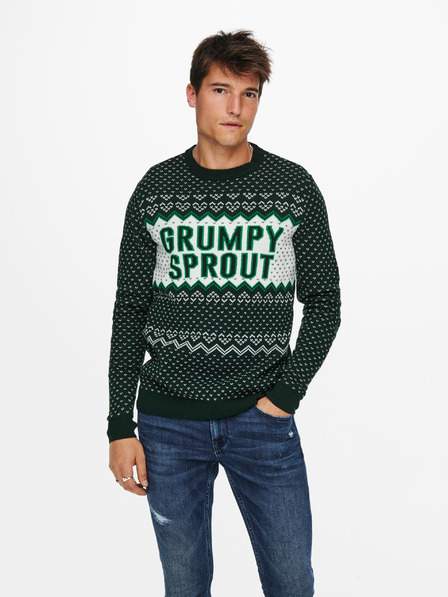 Tmavě zelený vánoční svetr ONLY & SONS X-Mas