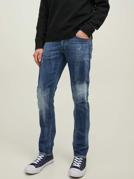 Tmavě modré slim fit džíny s vyšisovaným efektem Jack & Jones Glenn