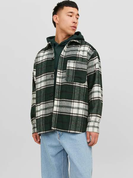 Tmavě zelená pánská kostkovaná svrchní košile Jack & Jones Zac