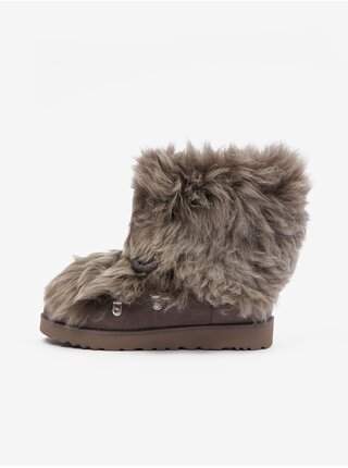 Tmavě hnědé dámské semišové sněhule s ovčí vlnou UGG Classic Mini II