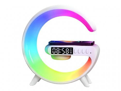 GGV 5093 Multifunkčná RGB Múdra LED nočná lampa s 15W QI nabíjačkou a Bluetooth reproduktorom