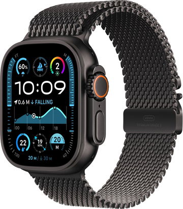 Apple Watch Ultra 2 49 mm Čierny titán s čiernym titánovým milánskym ťahom – M