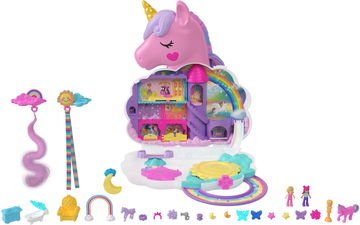 Polly Pocket Salón dúhový jednorožec 2 v 1, 2 pidi bábiky, 20+ herných dielikov