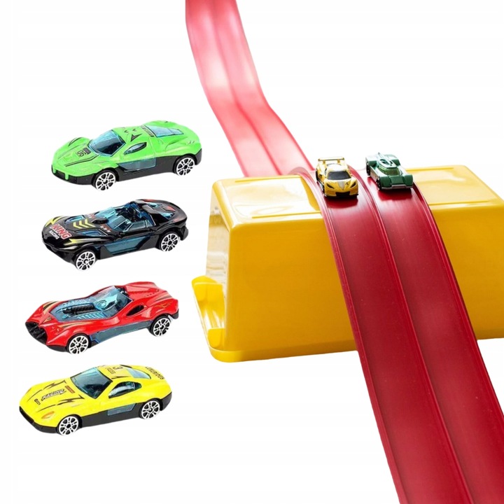 4 M PLASTOVÁ AUTODRÁHA S PRÍSAVKAMI - VNÚTORNÁ/VONKAJŠIA + 4 AUTÍČKA