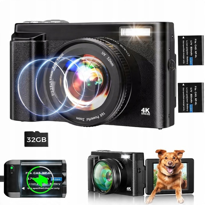 4K FOTOAPARÁT S AUTOMATICKÝM ZAOSTROVANÍM 3.0" DISPLEJOM A 32 GB KARTOU, VÝSTUP HDMI
