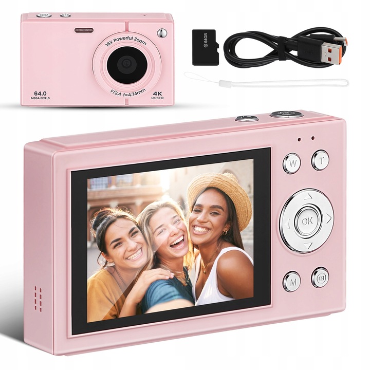 48MP 4K digitálny fotoaparát s automatickým zaostrovaním, 18x zoomom, IPS 2,8" displejom + 64GB pamäťovou kartou kompaktné fotoaparáty