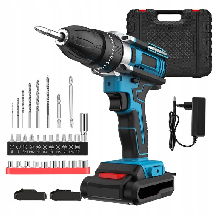 AKUMULÁTOROVÁ VŔTAČKA S PRÍKLEPOM A SKRUTKOVAČ 2x AKU 21V 1200 MAH