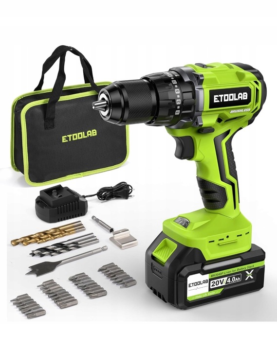 aku vŕtačka ETOOLAB 20V 70Nm sada 42 dielov