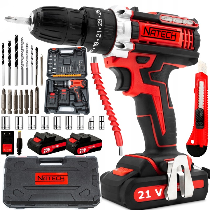 Aku Vŕtačka NATECH 21V | Akumulátorová 2xAKU | VÝKONNÁ SADA