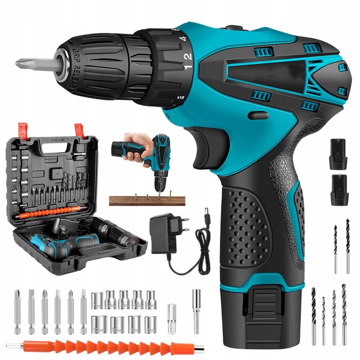 AKUMULÁTOROVÁ VŔTAČKA 12V 35N.M S LED, REGULÁCIA OTÁČOK + 2 AKU 1300 MAH