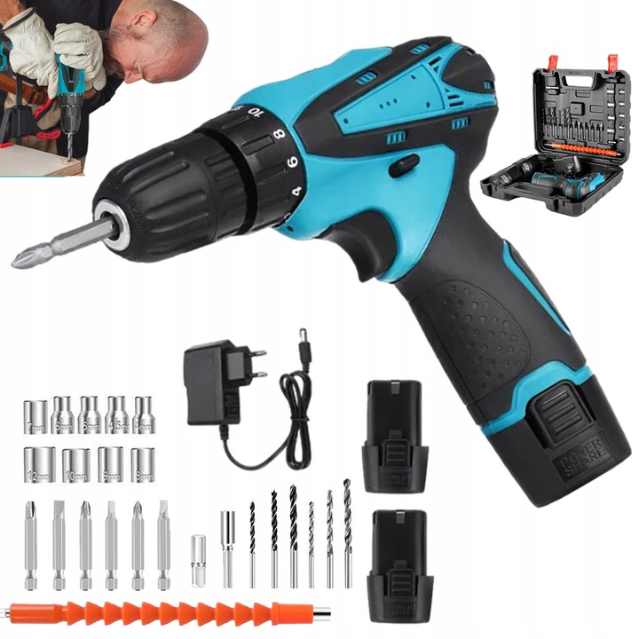 AKUMULÁTOROVÁ VŔTAČKA 12V S LED SVETLOM + 2 VÝMENNÉ BATÉRIE - PRE NÁROČNÉ POUŽITIE