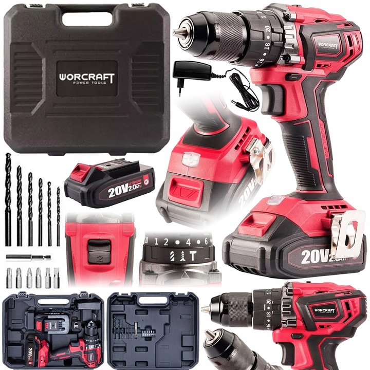 AKUMULÁTOROVÁ Vŕtačka Worcraft CHD-S20LIBAC s príklepom SADA